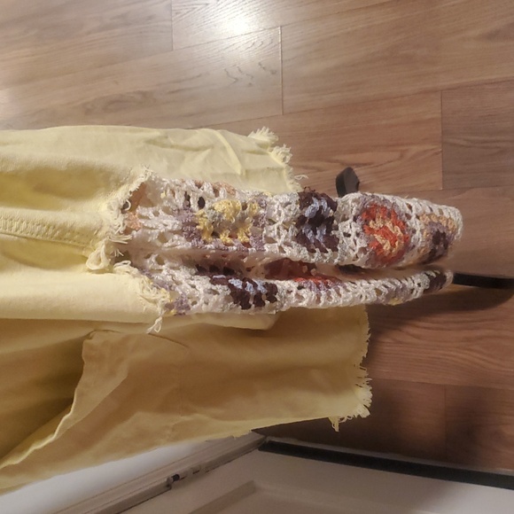 POL Yellow Button-Up Jacket with Crochet Multi Color Sleeves - Picture 9 of 11